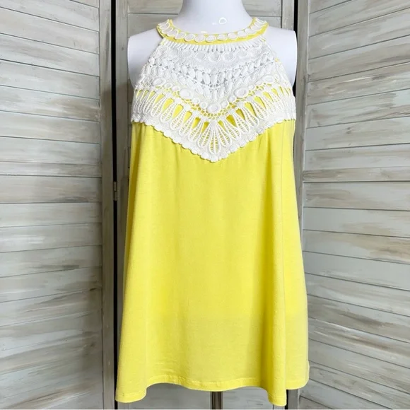 Lilly Pulitzer Dawn halter top Small pineapple juice yellow + white crochet lace - Picture 2 of 11